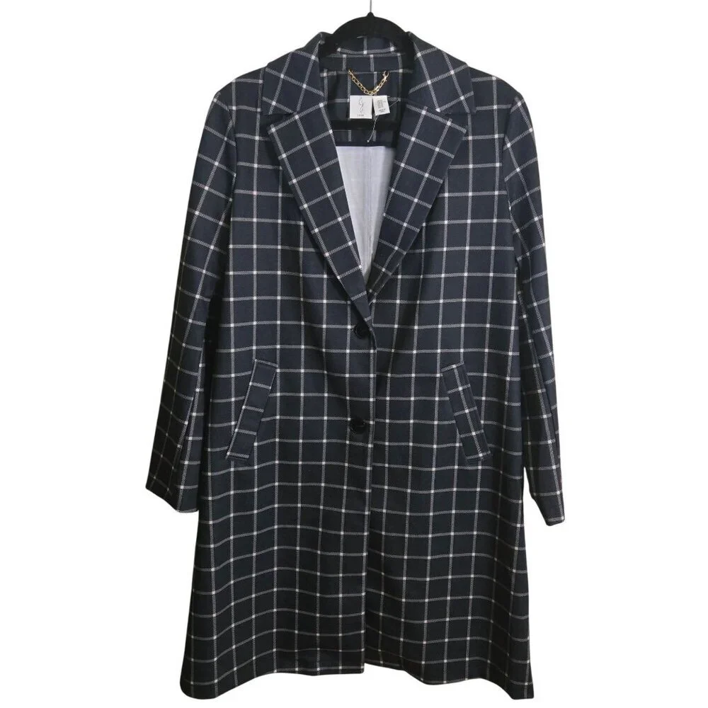 Joie NWOT Windowpane Plaid Swing Coat Pockets Button Front Size XL